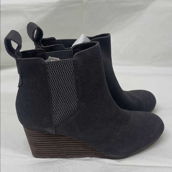 TOMS Charcoal Suede Wedge Booties - Picture 6 of 12